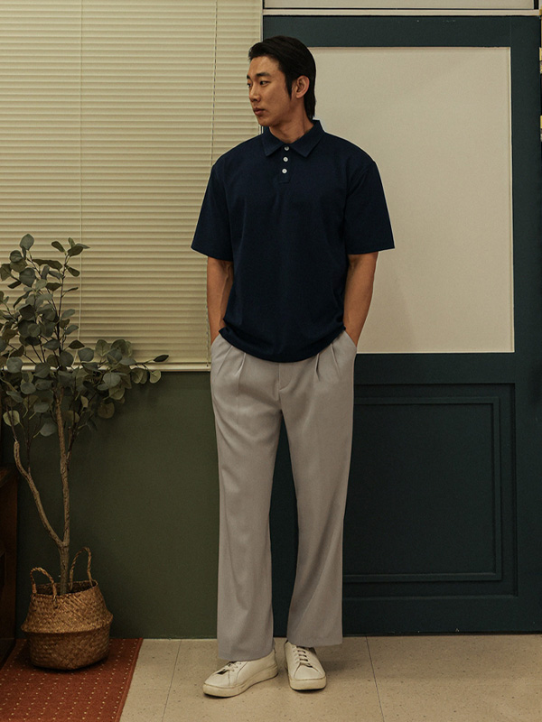 (L-4XL)<BR>나우자스 short-sleeved collar T-shirt