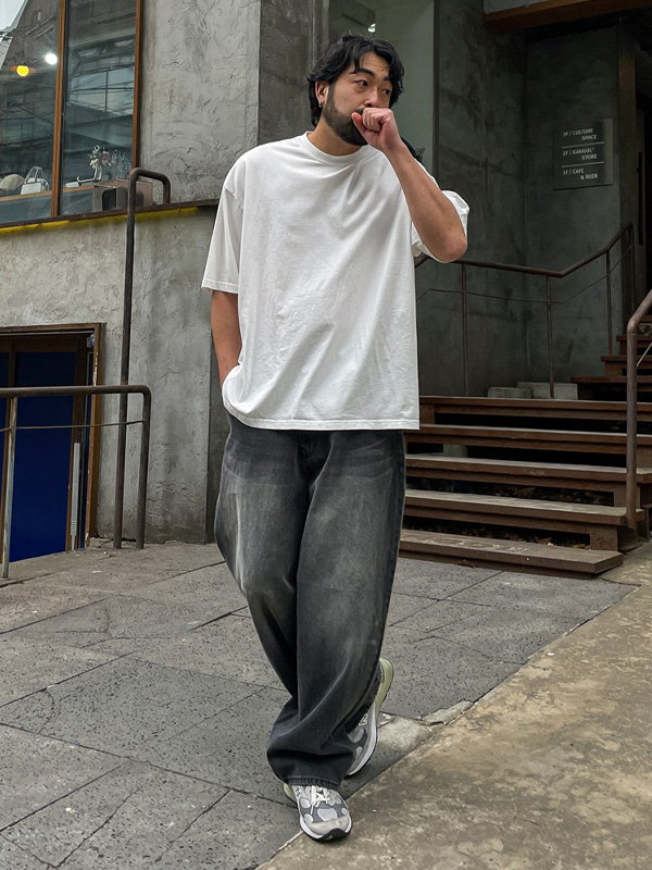 (L-5XL)<BR>테릴 wide fit denim banding pants 4935