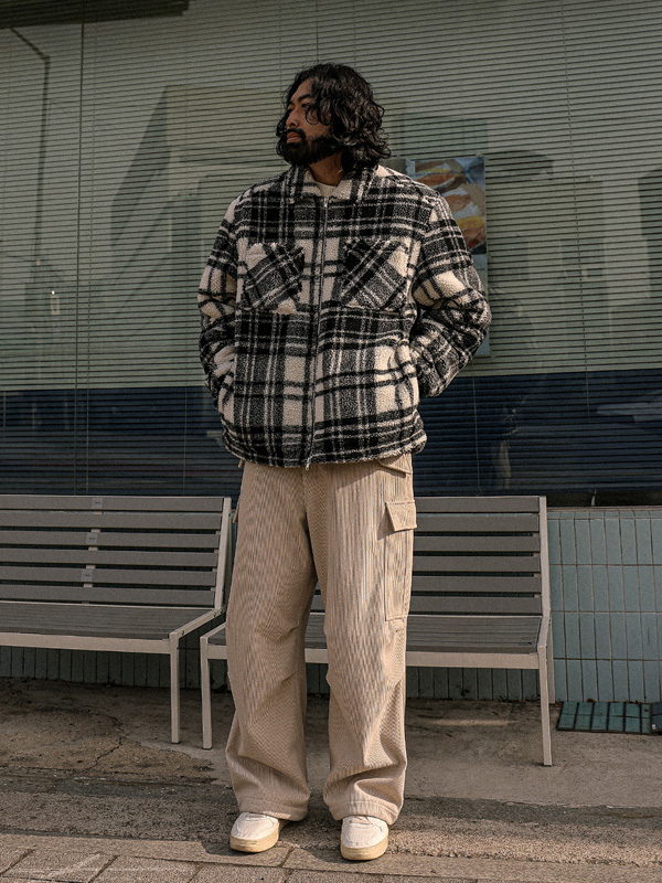 (XL-6XL)<br>니아우사 Fleece 체크집업 J002