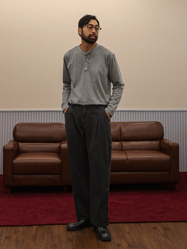 바실키우 pigment Henley neck a long-sleeved t-shirt