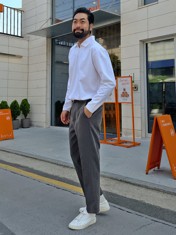 (L~5XL)<br>모아라사 Open Collar a long-sleeved t-shirt