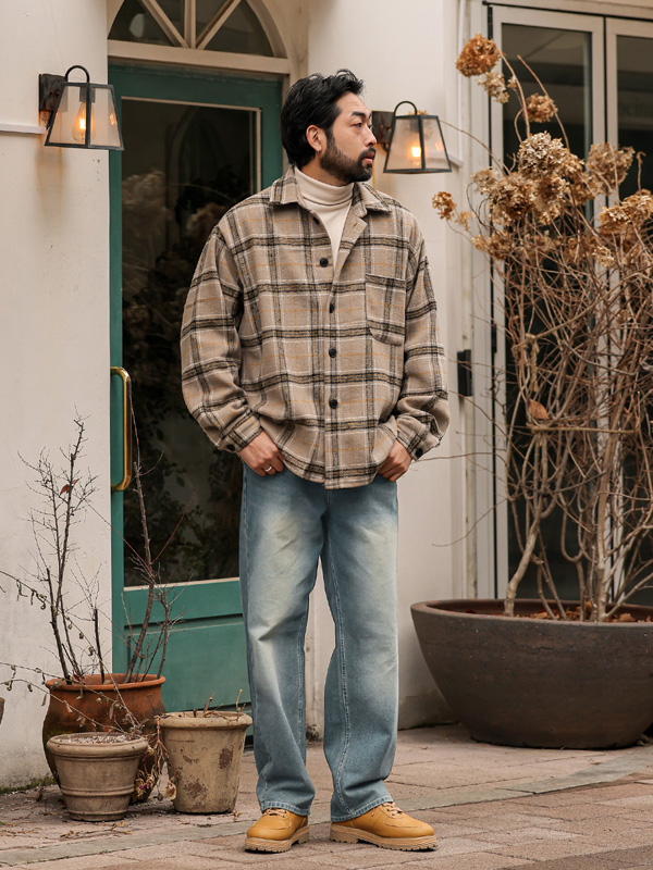 (L-5XL)<BR>킬코일 Wool checkered shirt(겉감기모)