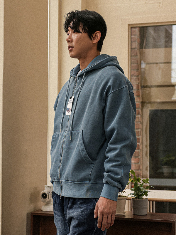 (L-5XL)<BR>코카디야 pigment Napping hood zip-up T012