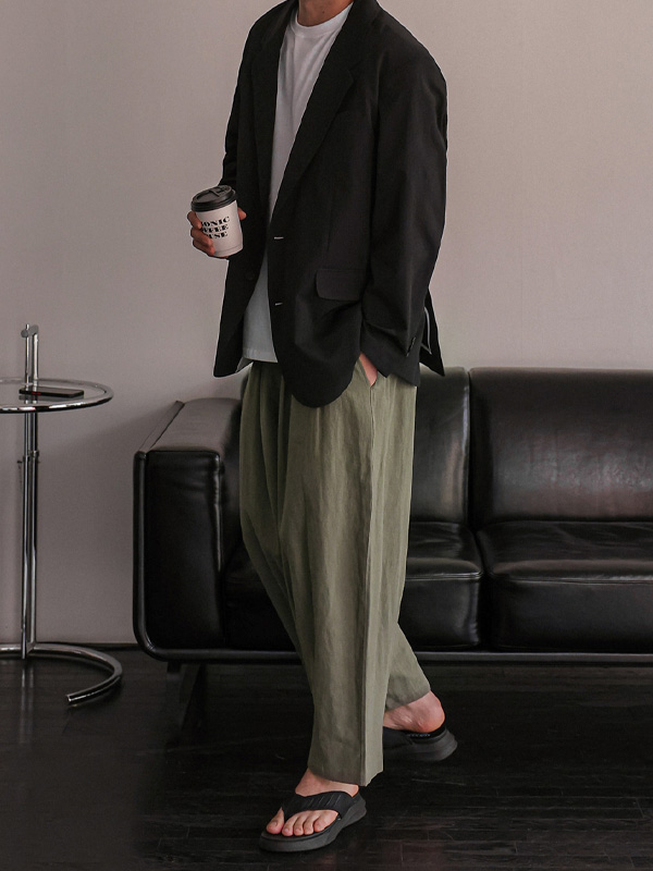 (L-5XL)<BR>사르노 wide fit Linen banding pants