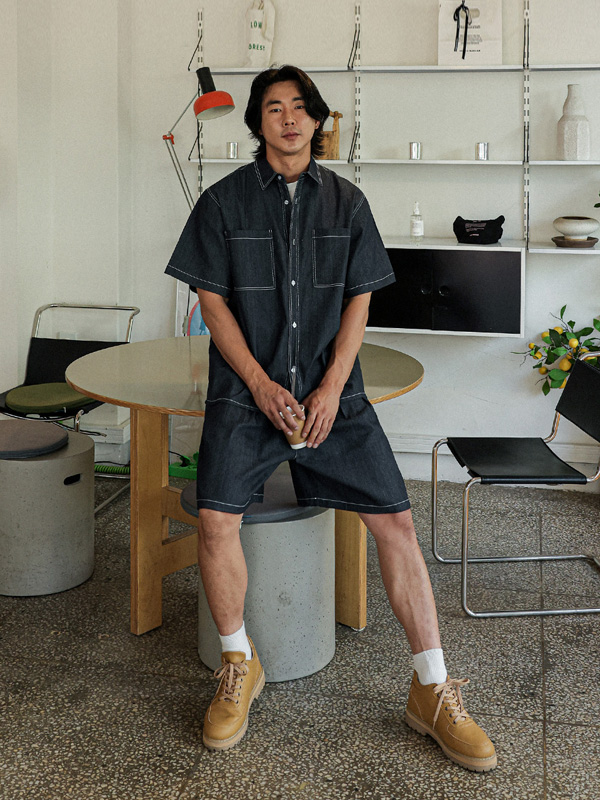 (XL-6XL)<BR>카이토 Linen Non-wash jeans short-sleeved shirt