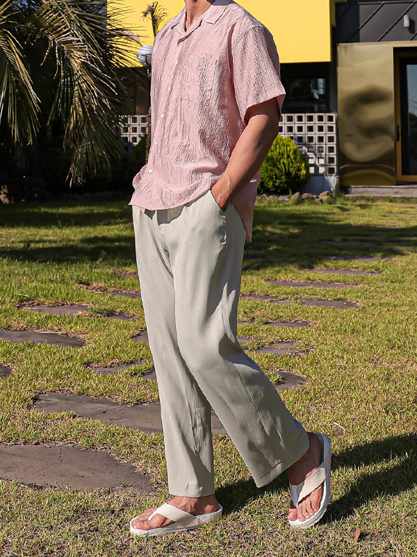 (2XL-5XL)<BR>아주드 Semi-wide fit Back banding linen slacks