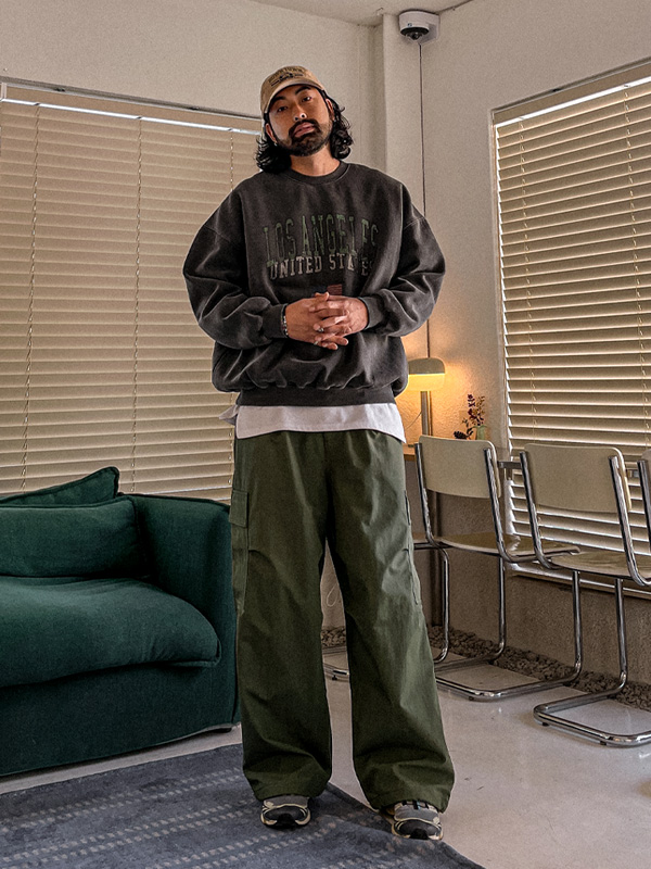 (L-5XL)<BR>카다룬 Semi-wide fit Banding Cargo 기모팬츠 1919