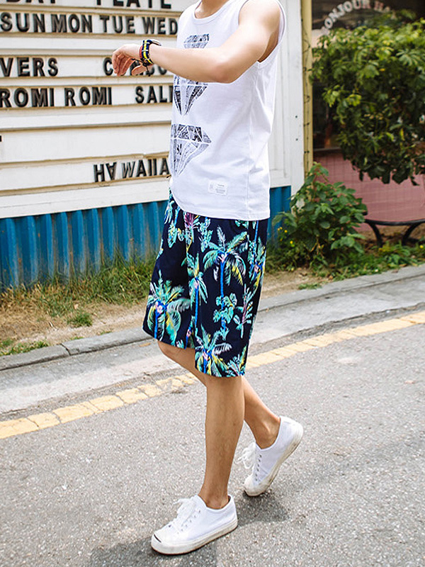 (XL-6XL)<BR>palm tree Banding Shorts