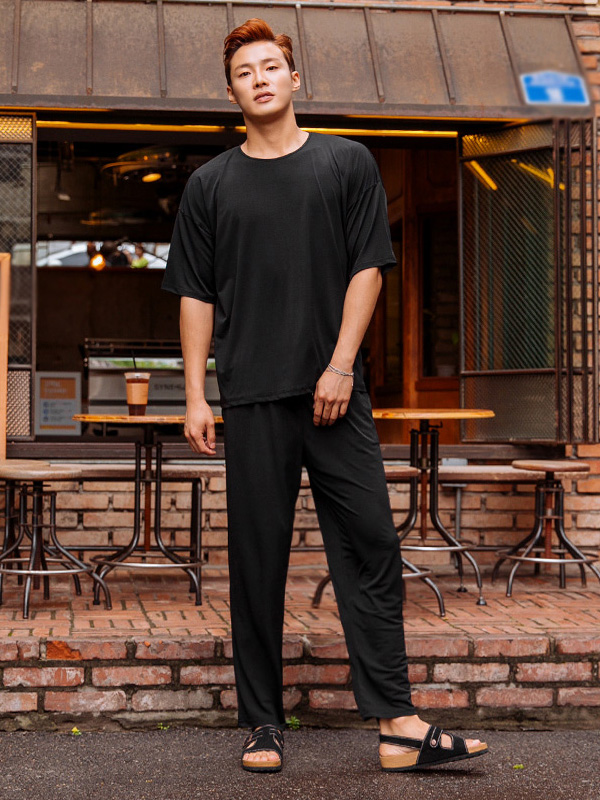 (L-5XL)<BR>퓨즈 아이스 Short T shirts+레버튼 아이스 banding pants <br><font color="#098a09"><B>Select length 하(Basic,Long+10cm)</B></font>