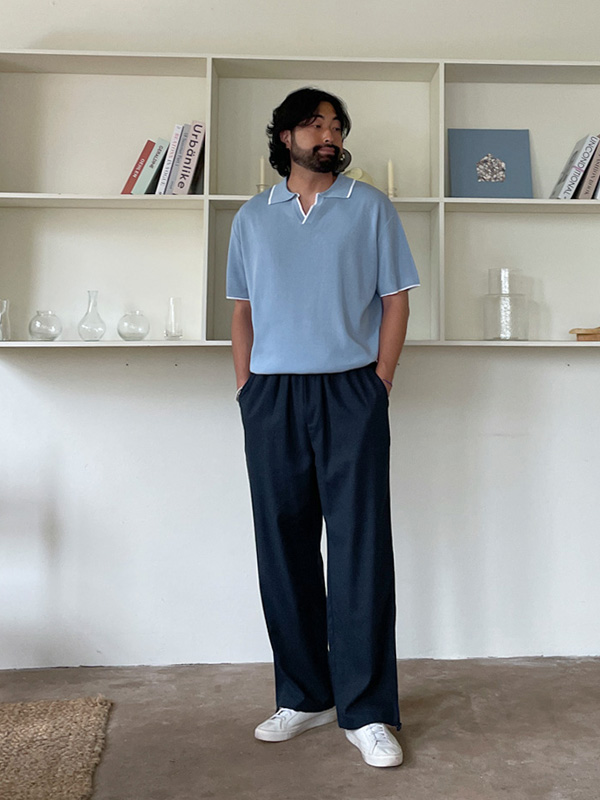 (L-5XL)<br>라타리 Open Collar short-sleeved knitwear