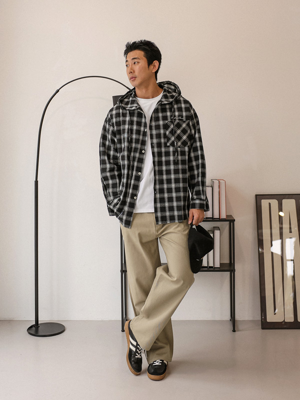 (L-7XL)<br>스탠리 Check hooded shirt 6013