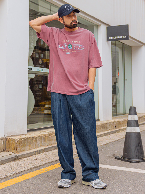 (L-4XL)<BR>안드네 Wide Non-faded non-wash denim pants