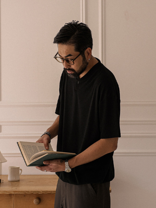 (L-6XL)<br>리스칸 넣은척 Henley neck 밴딩반팔티 T044