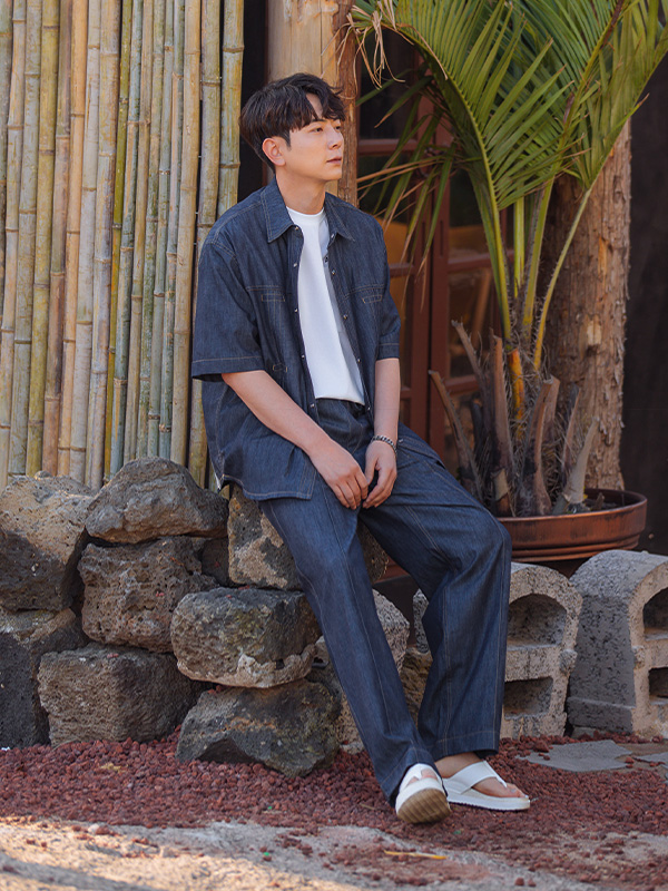 (XL-6XL)<BR>마리코 Linen Non-wash jeans Shirt&Jacket+파시온 Wide 밴딩Non-wash jeans팬츠