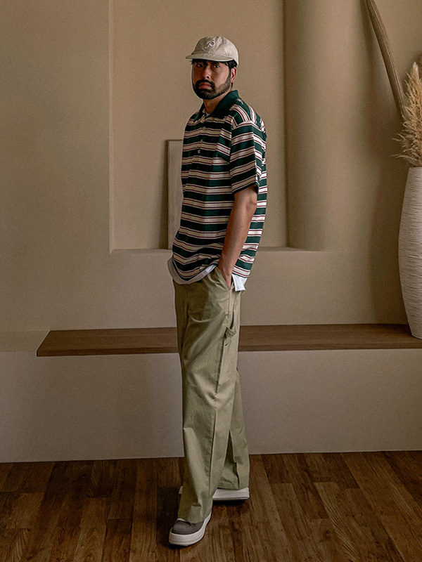 (L-5XL)<BR>퍼디타 stripe short-sleeved collar T-shirt