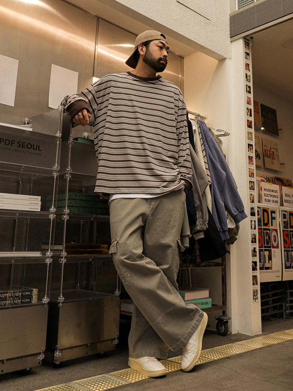 (XL-4XL)<br>딘하타 stripe a long-sleeved t-shirt