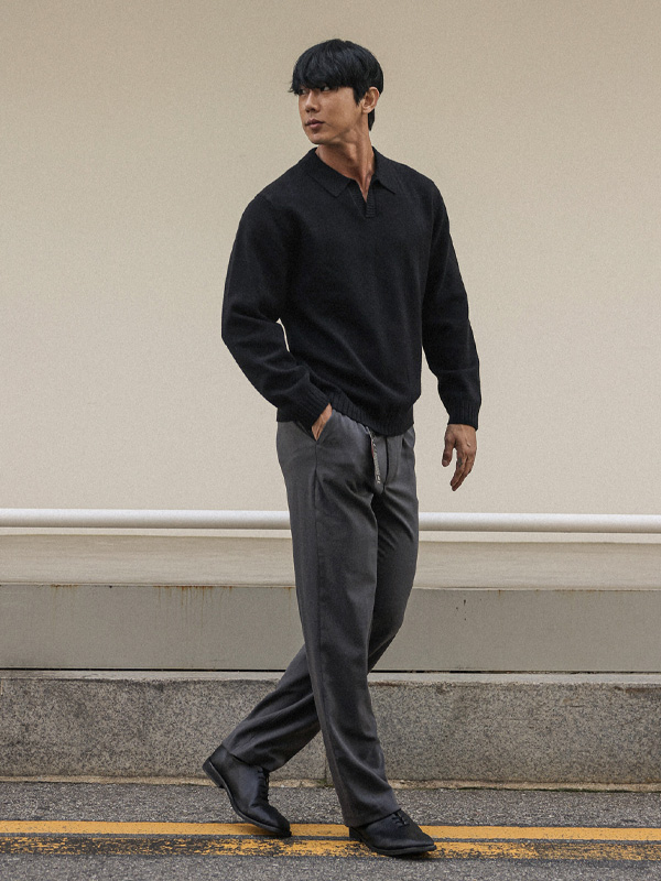 (M-5XL)<BR>도펄 Open Collar long-sleeved knitwear