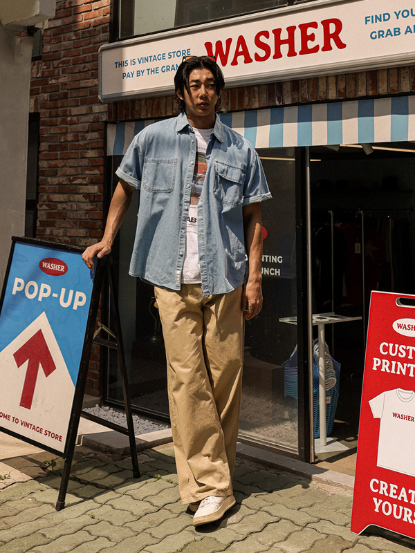 (XL-6XL)<BR>파드로나 denim short-sleeved shirt 515