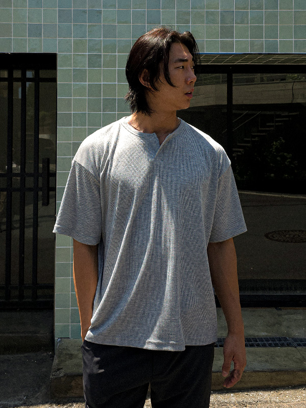 (L-4XL)<br>보니아토 Henley neck Short T shirts