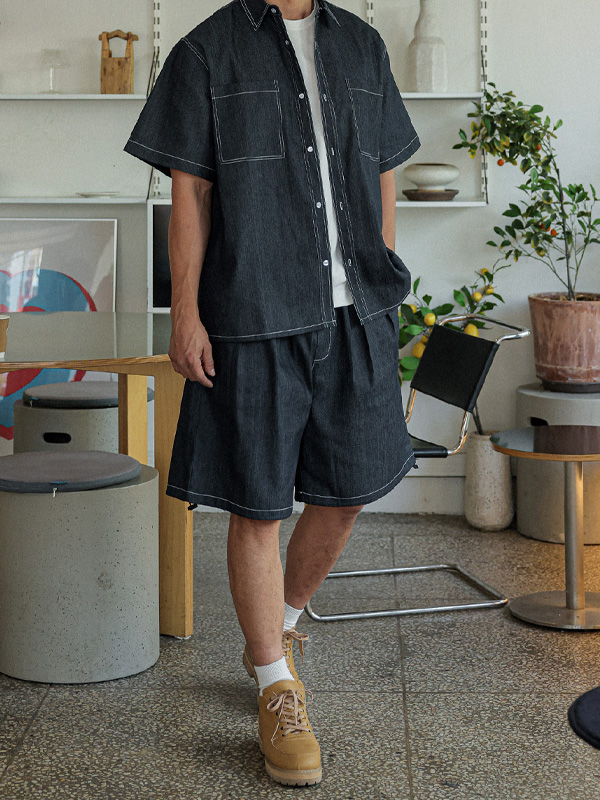 (XL-6XL)<BR>라리야 Linen Non-wash jeans Banding Shorts