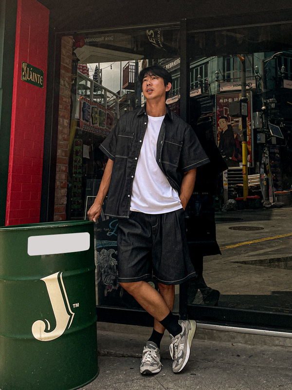 (XL-6XL)<BR>카이토 Linen Non-wash jeans short-sleeved shirt