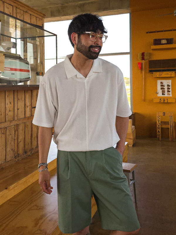 (L-4XL)<BR>머크버라 Open Collar Short T shirts