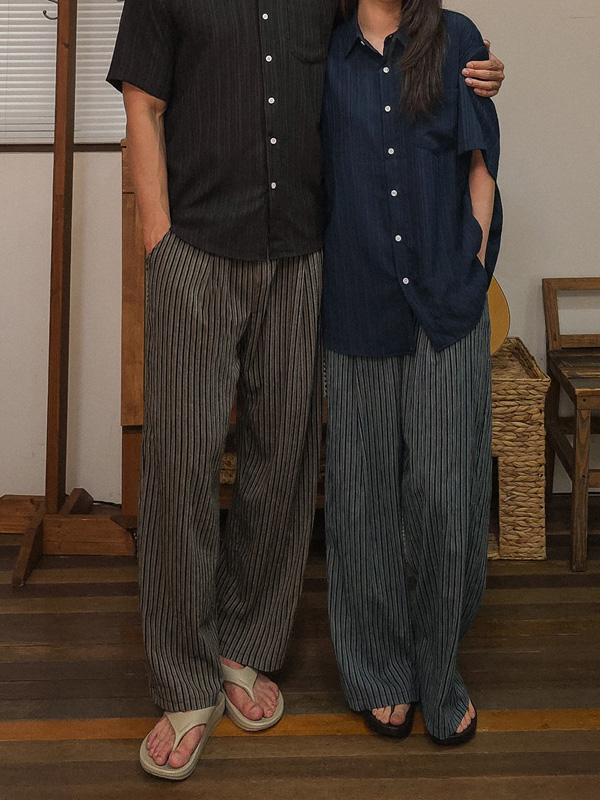 (L-5XL)<BR>스톨린 Semi-wide fit Stripe banding pants