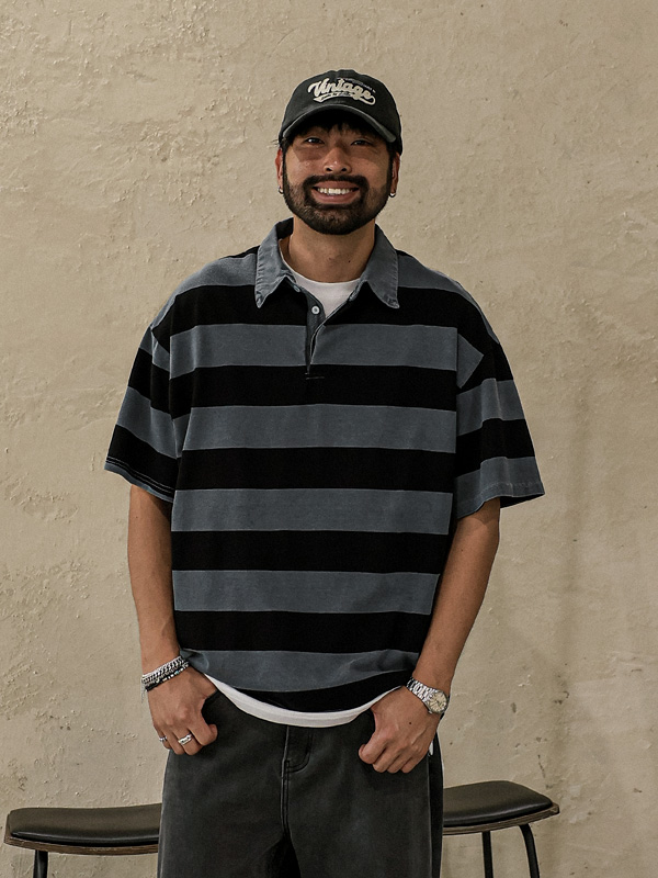 <font color="#FF0000">[Big ing EVENT product]</font><br>(XL-6XL)<br>알파타르 stripe short-sleeved collar T-shirt