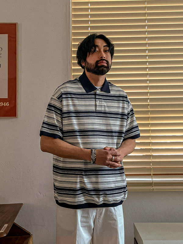 (XL-6XL)<BR>알모라 Stripe short-sleeved collar T-shirt Q88955