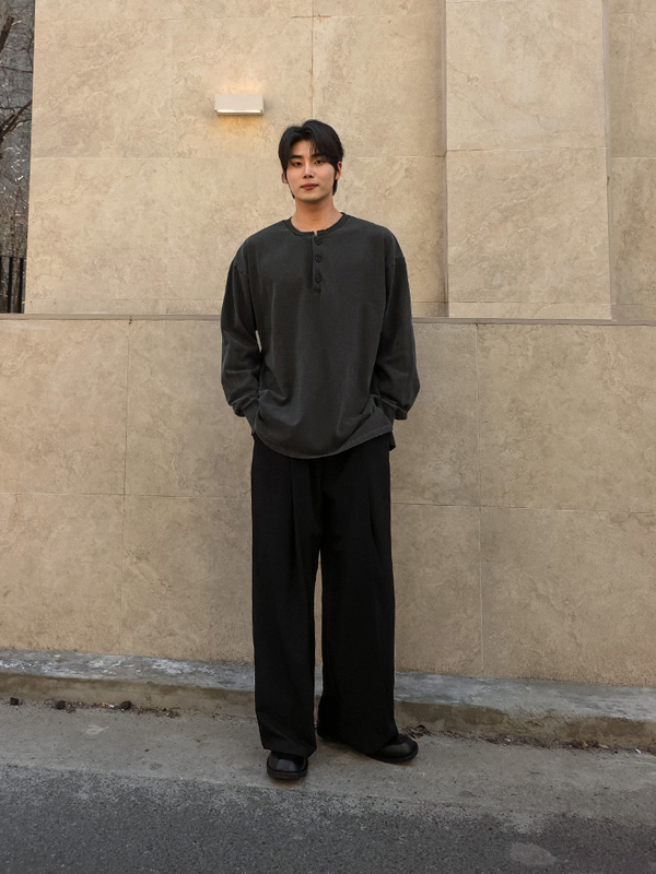 (XL-4XL)<br>다니코보 pigment Henley neck a long-sleeved t-shirt