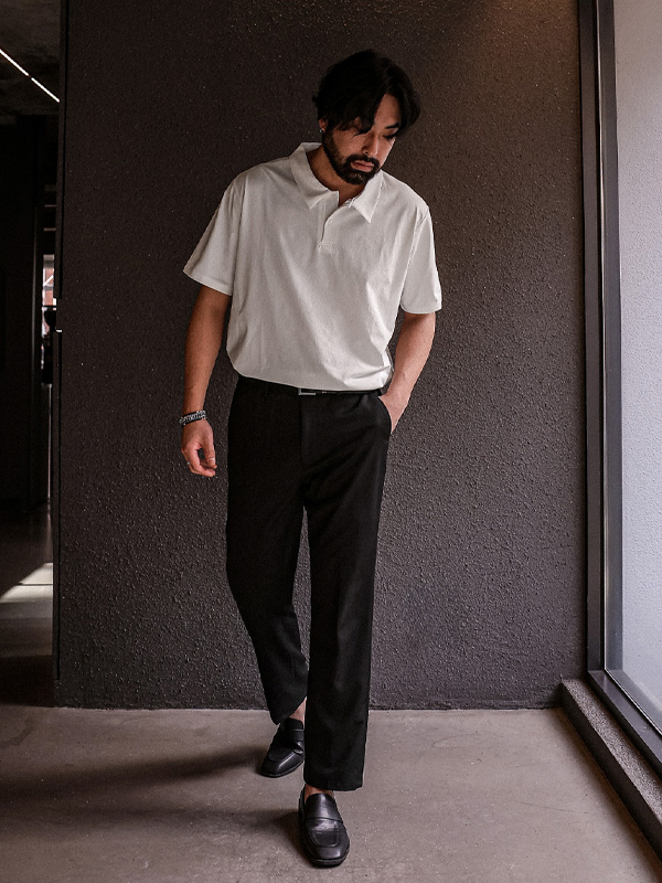 (M-6XL)<br>아키사그 short-sleeved collar T-shirt <br><font color=