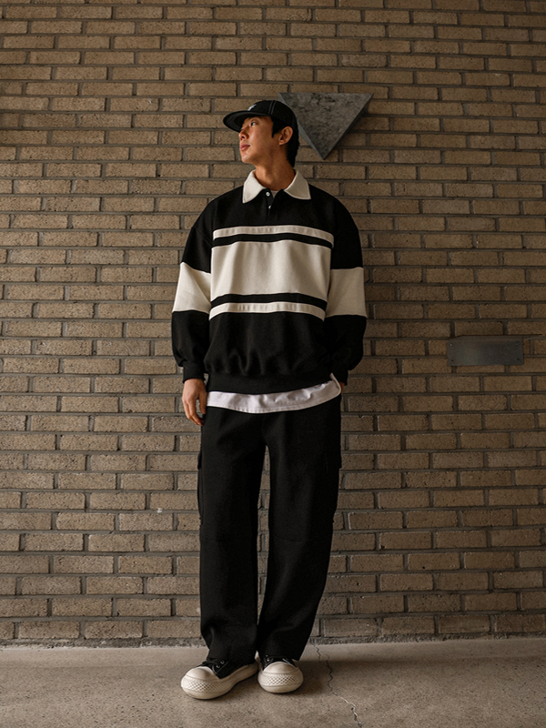 (XL-6XL)<BR>카르야마 color combination collar sweatshirt T323