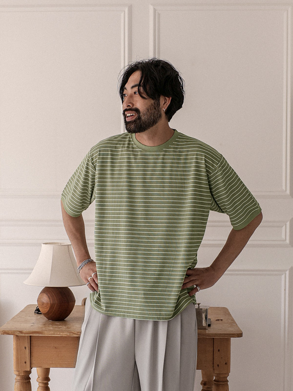 (M-4XL)<BR>팔리타나 stripe Short T shirts