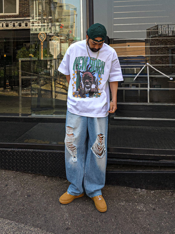 사롭 Semi-wide fit denim pants