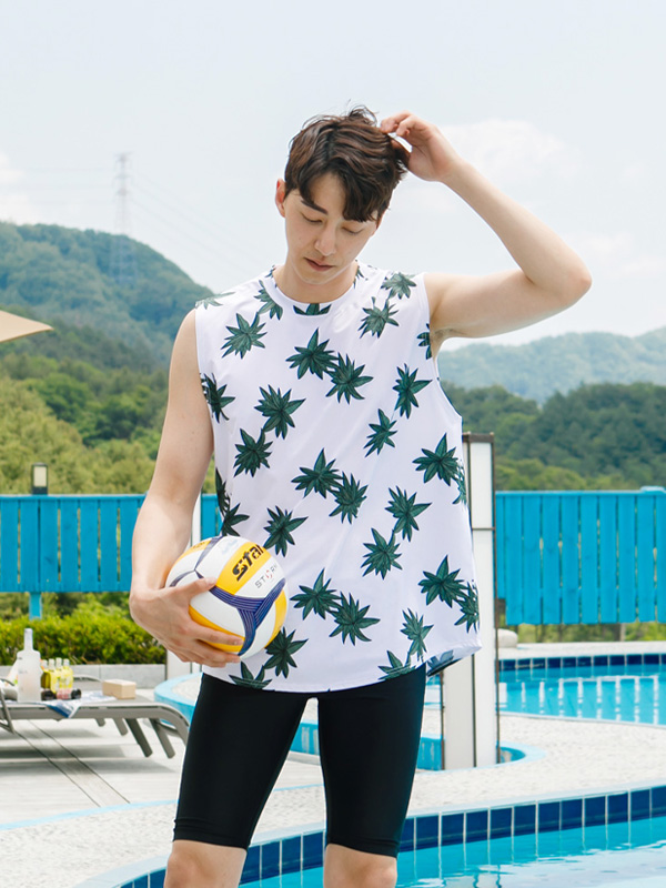 (L-2XL)<br>여행을 떠나요 나뭇잎 rash guard sleeveless shirt