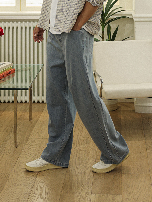 (XL-6XL)<BR>토르카만 Semi-wide fit denim banding pants 9513
