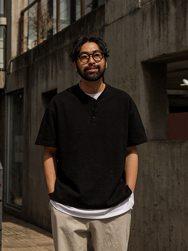 (L-5XL)<BR>로우링스 Henley neck Waffle short-sleeved T-shirt T075
