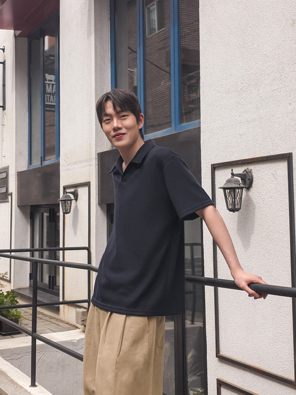 (M-4XL)<BR> 루토롭스 short-sleeved collar knitwear