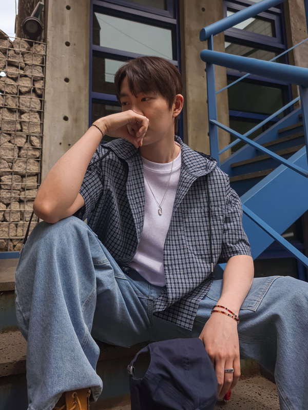 (XL-4XL)<br>무슈 Hood checkered short-sleeved shirt
