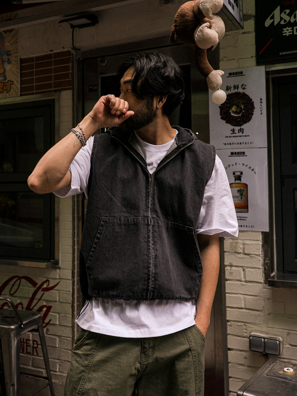 (L-5XL)<BR>코르야키 데님후드조끼