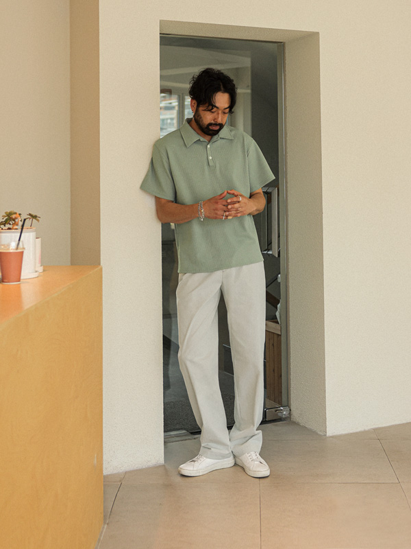 (M-4XL)<Br>크마카르 short-sleeved collar knitwear