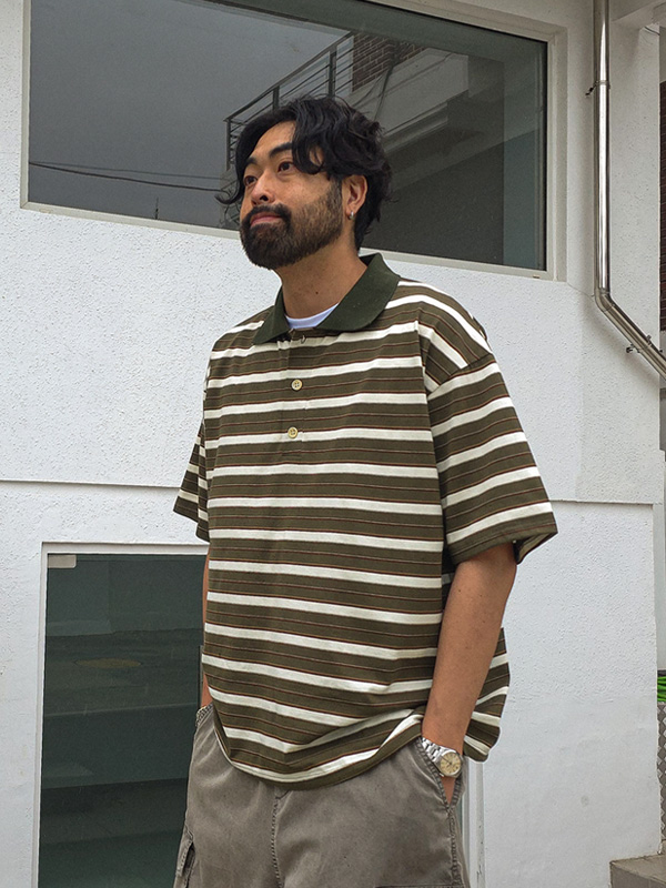 (XL-4XL)<br>루칼레 stripe short-sleeved collar T-shirt