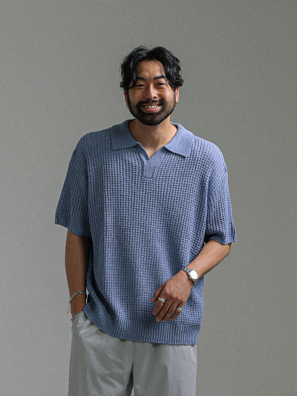 (L-5XL)<br>시나크 Open Collar short-sleeved knitwear S002