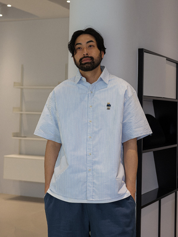 (XL-6XL)<br>다트퍼드 Stripe short-sleeved shirt N020<br><font color=