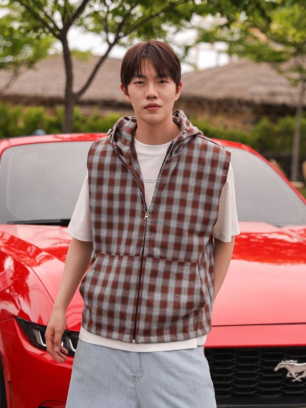 우키마트 Check Hooded Vest