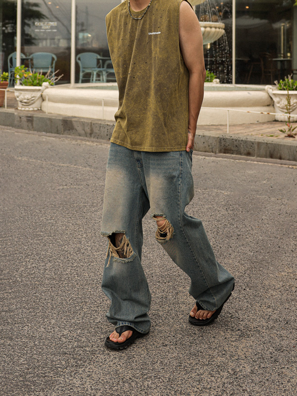 (S-2XL)<BR>고카크 Semi-wide fit denim pants