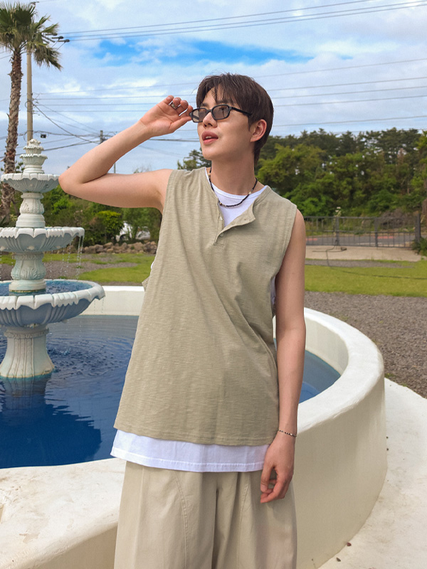 쿠스타키 Henley neck 레이어드나시