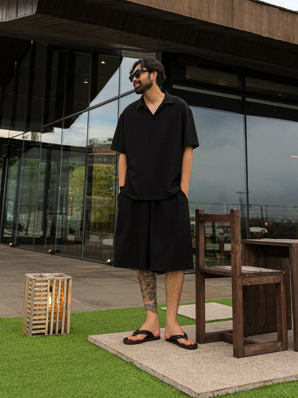 (L-7XL)<br>무티뉴 Pleats short-sleeved collar T-shirt S021-T