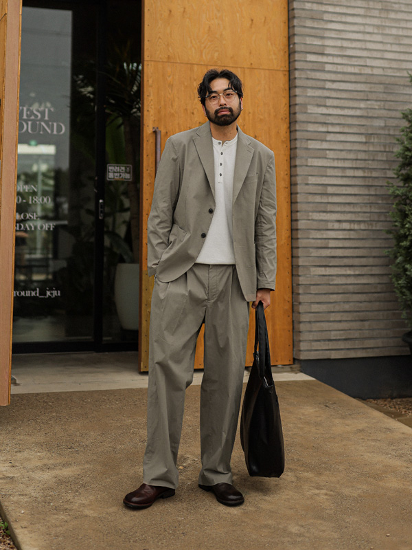 [SET](L-5XL)<br>오르벨린 Linen 싱글자켓 S019-J+비곤 Semi-wide fit Linen Back banding Balloon pants S019-P