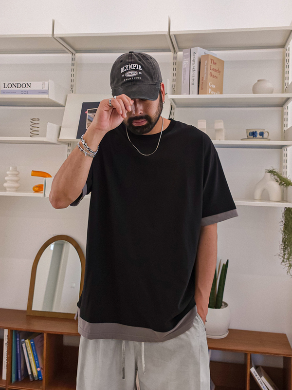 (L-5XL)<BR>로페스 layered Short T shirts T083